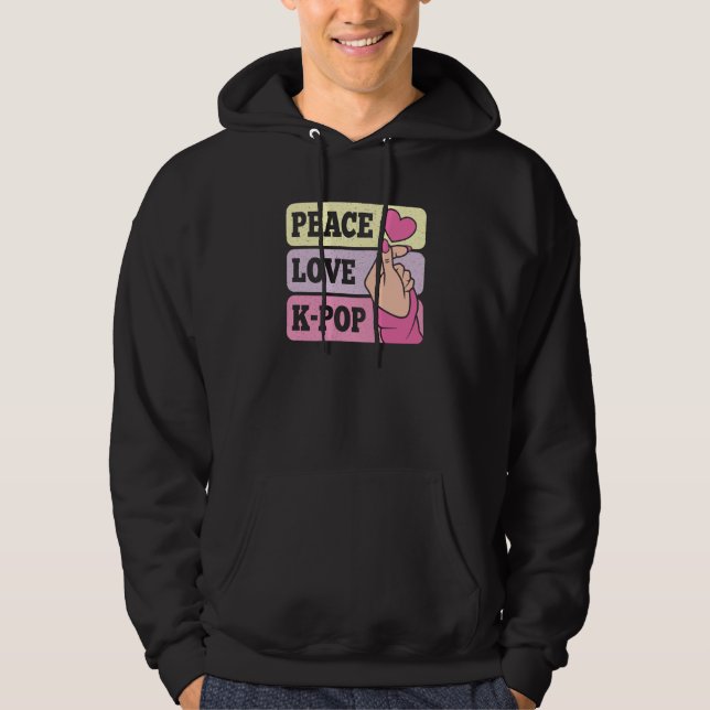 Cute Peace Love K Pop Music Korean Pastel Pink K P Hoodie (Front)
