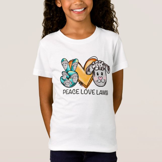 Cute peace love lamb kids funny animal sheep heart T-Shirt (Front)