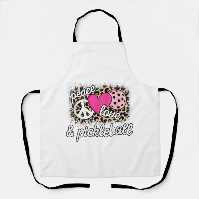 Cute Peace Love Pickleball Player Funny Pickle Bal Apron (Front)