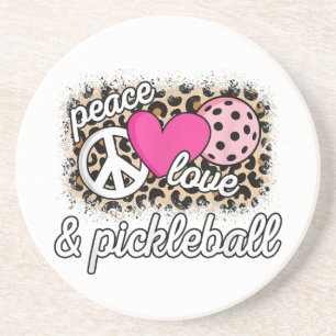 Cute Peace Love Pickleball Player Funny Pickle Bal Coaster