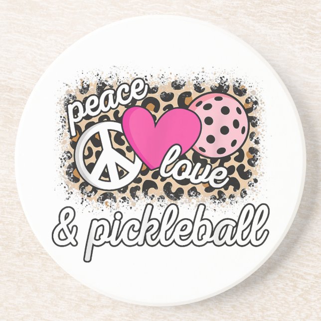 Cute Peace Love Pickleball Player Funny Pickle Bal Coaster (Front)