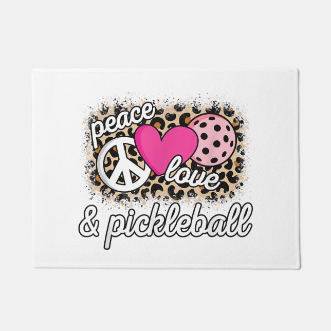 Cute Peace Love Pickleball Player Funny Pickle Bal Doormat (Front)