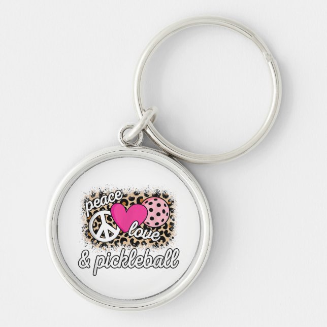 Cute Peace Love Pickleball Player Funny Pickle Bal Key Ring (Front)