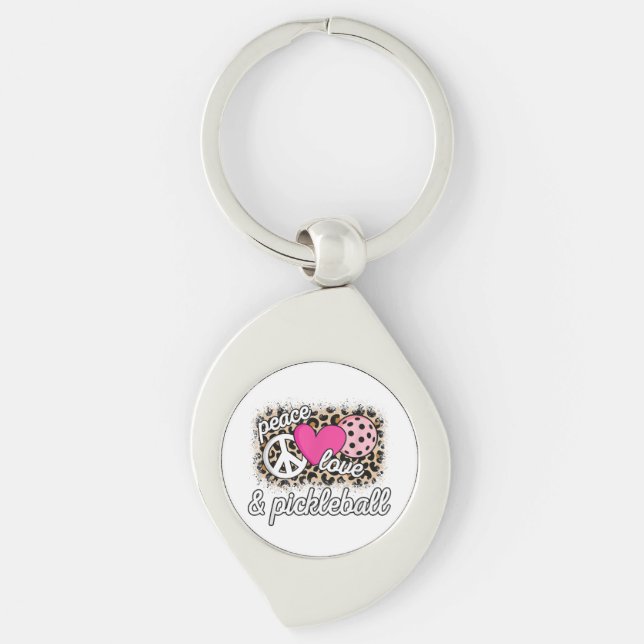 Cute Peace Love Pickleball Player Funny Pickle Bal Key Ring (Front)