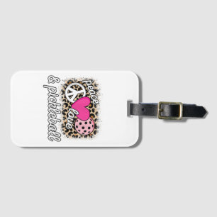 Cute Peace Love Pickleball Player Funny Pickle Bal Luggage Tag