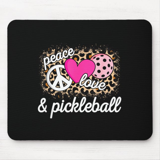 Cute peace love pickleball player funny pickle bal mouse pad (Front)