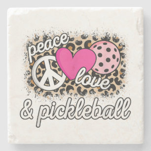 Cute Peace Love Pickleball Player Funny Pickle Bal Stone Coaster