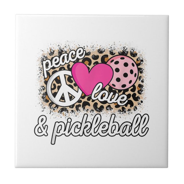 Cute Peace Love Pickleball Player Funny Pickle Bal Tile (Front)