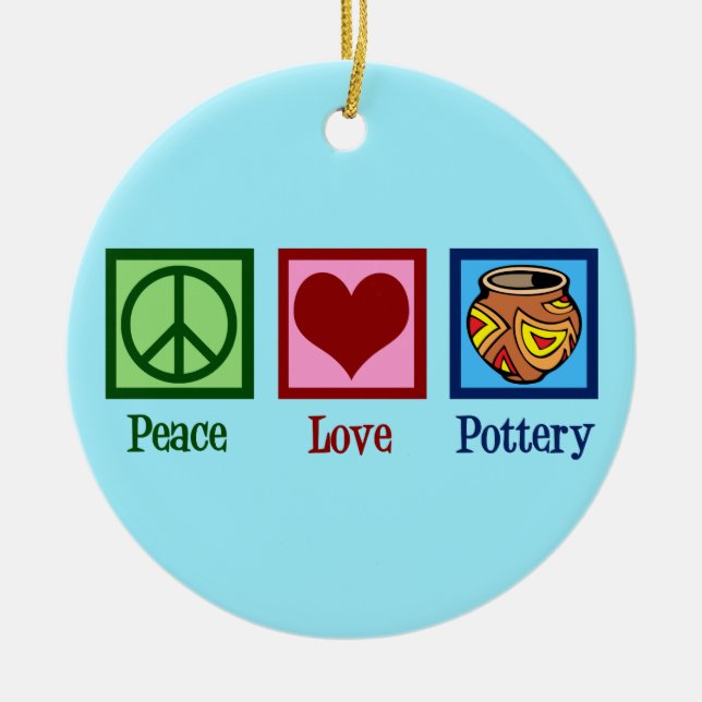 Cute Peace Love Pottery Ceramic Tree Decoration (Front)