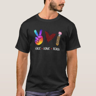 Cute Peace Love Teach With Leopard And Red Plaid P T-Shirt