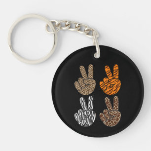 Cute Peace Sign Animal Print Toddler Boys Retro Key Ring