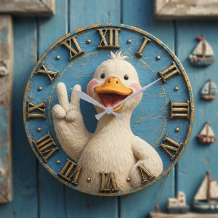 Cute Peace Sign Duck Funny Farmhouse Animal Large Clock