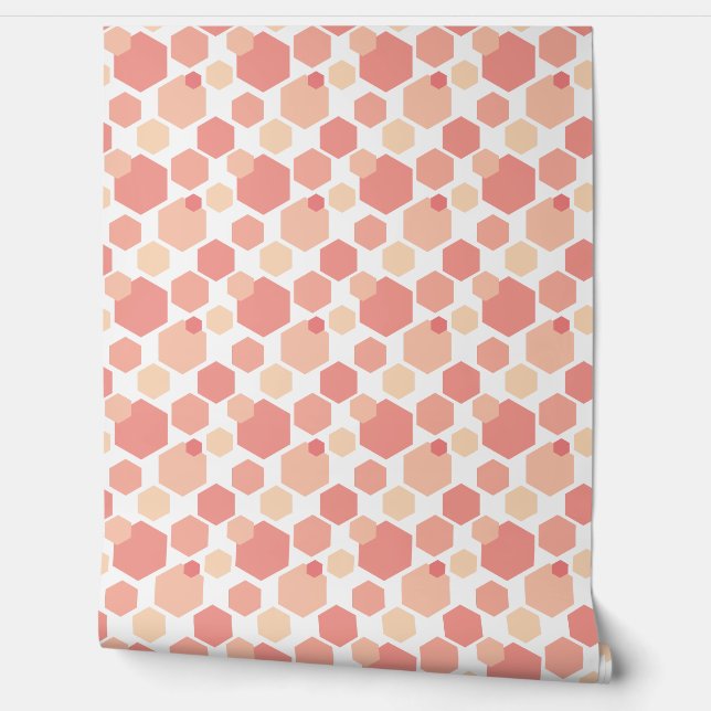 Cute Peach and Pink Hexagons Geometric Pattern Wallpaper (Unrolling)