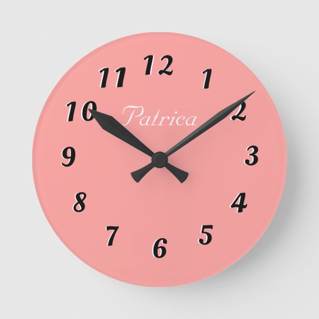 Cute Peach and White Personalised Wall Clock (Front)