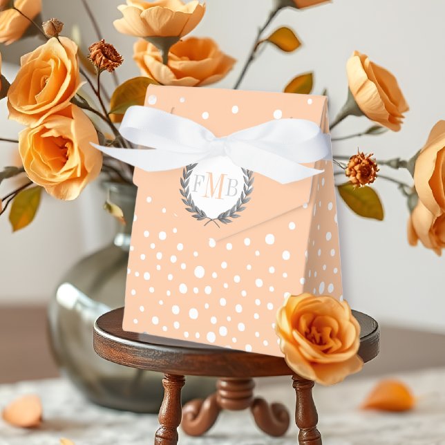 Cute peach and white polka dot pattern wedding fav favour box (Creator Uploaded)