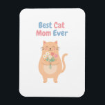 Cute Peach Cat Holding Flowers Illustration Magnet<br><div class="desc">A sweet peach-coloured cat holding a bouquet of daisies and tulips with the text Best Cat Mum Ever.</div>