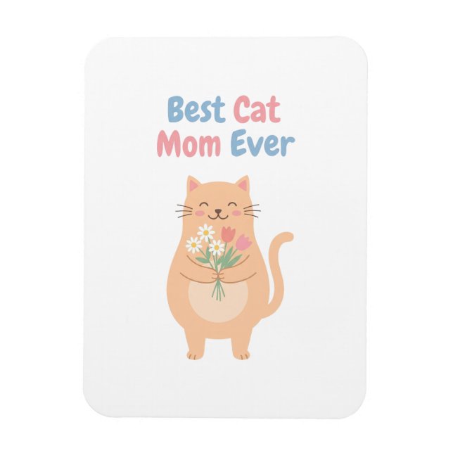 Cute Peach Cat Holding Flowers Illustration Magnet (Vertical)