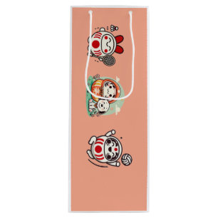 Cute Peach Gift Bag with Three Japanese Daruma