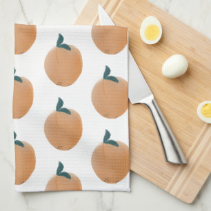 Cute Peach Orange Fruit Hand Drawn  Tea Towel
