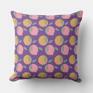 Cute Peach Orange Fruit Pattern Pink Cushion