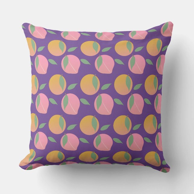 Cute Peach Orange Fruit Pattern Pink Cushion (Front)