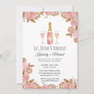 Cute Peach Pink Floral Rehersal Dinner Party Invitation