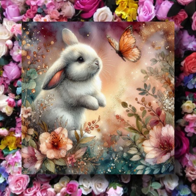 Cute Peach Pink Watercolor Bunny Flowers Easter  Holiday Card (Creator Uploaded)