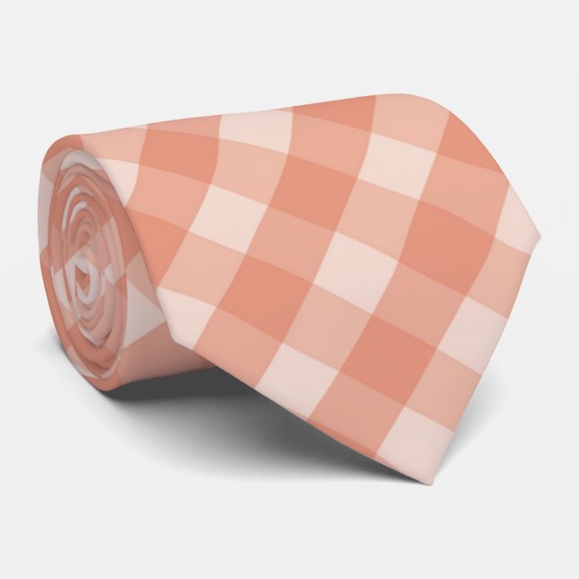 cute peach plaid pattern tie (Rolled)