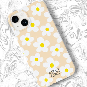 Cute peach retro daisies on girly floral iPhone 14 case