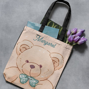 Cute peachy pink teddy Kids Gift Tote Bag