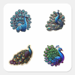Cute Peacock  4 Pack Stickers