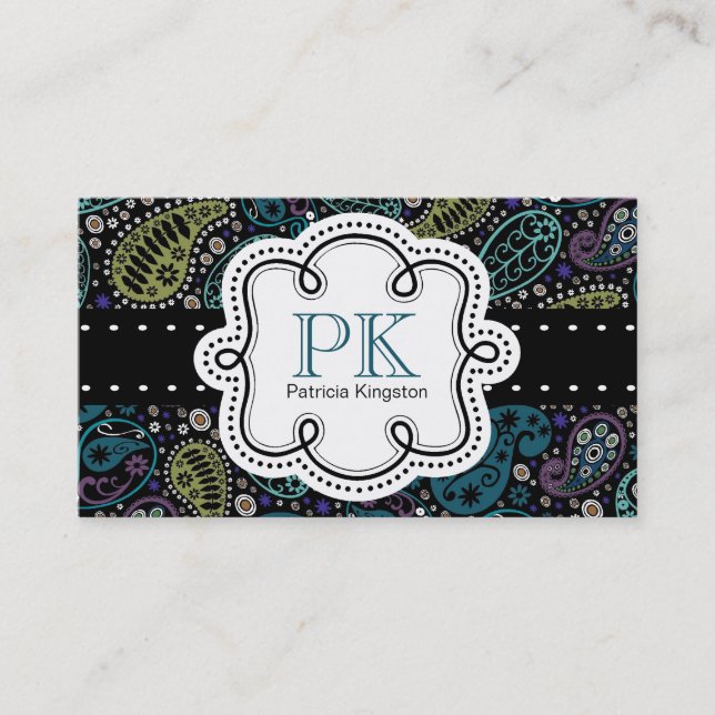Cute Peacock Colours Paisley Calling Card (Front)