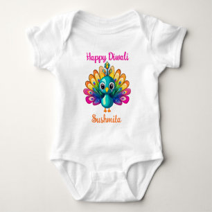 Cute Peacock, Diwali, with custom text Baby Bodysuit