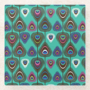 cute peacock feather pattern glass coaster