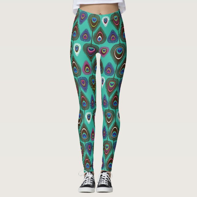 cute peacock feather pattern leggings (Front)