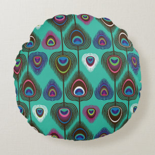 cute peacock feather pattern round cushion