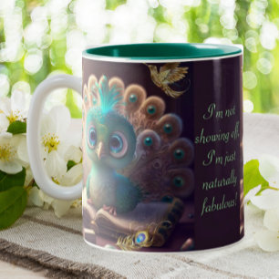 Cute Peacock Funny Naturally Fabulous Quote Custom Two-Tone Coffee Mug