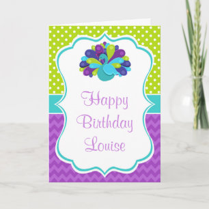 Cute Peacock Green and Purple Birthday Card