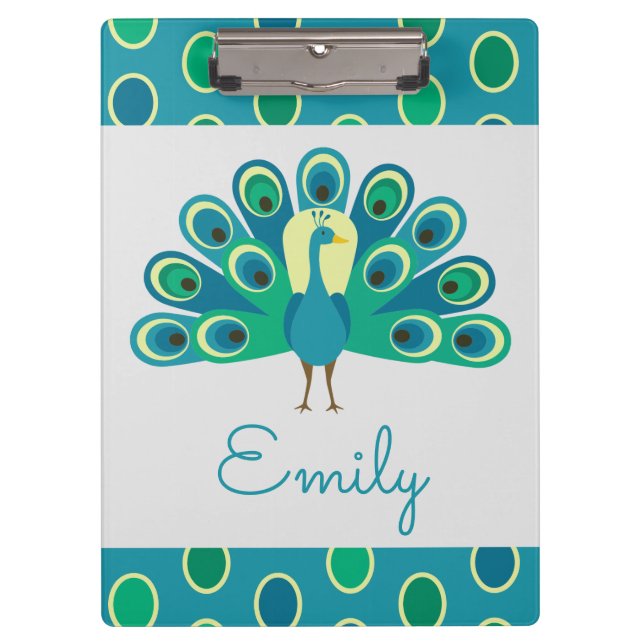 Cute Peacock Personalised Clipboard (Front)