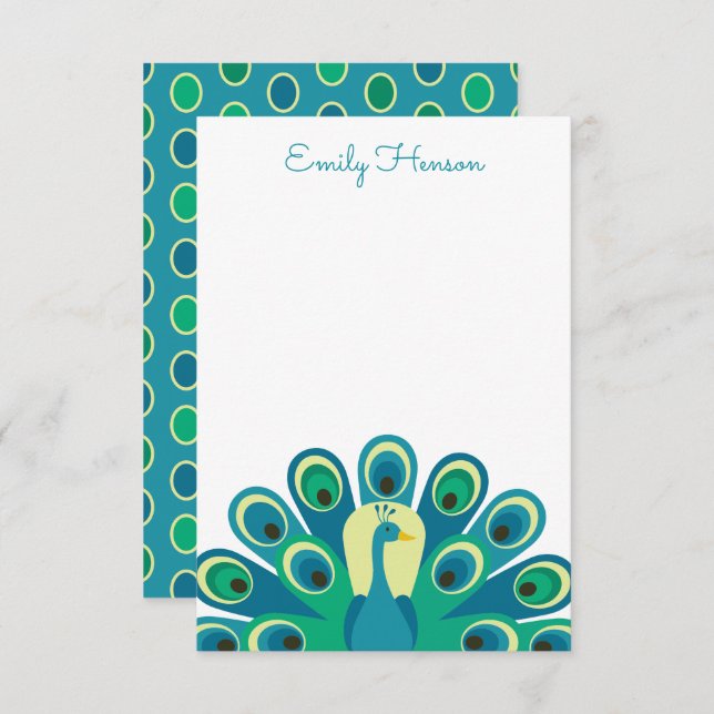 Cute Peacock Personalised Note Cards (Front/Back)