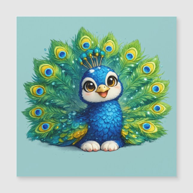 Cute Peacock with Big Eyes Kawaii Bird Design (Front)