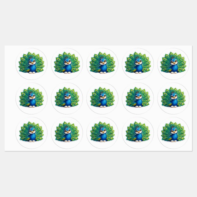 Cute Peacock with Big Eyes Kawaii Bird Design (Sheet)