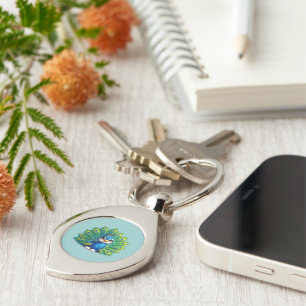 Cute Peacock with Big Eyes Kawaii Bird Design Key Ring