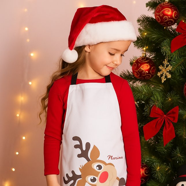 Cute Peaking Reindeer Custom  Apron (Creator Uploaded)