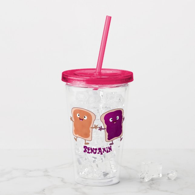 Cute peanut butter and jelly sandwich cartoon acrylic tumbler (Back Ice)