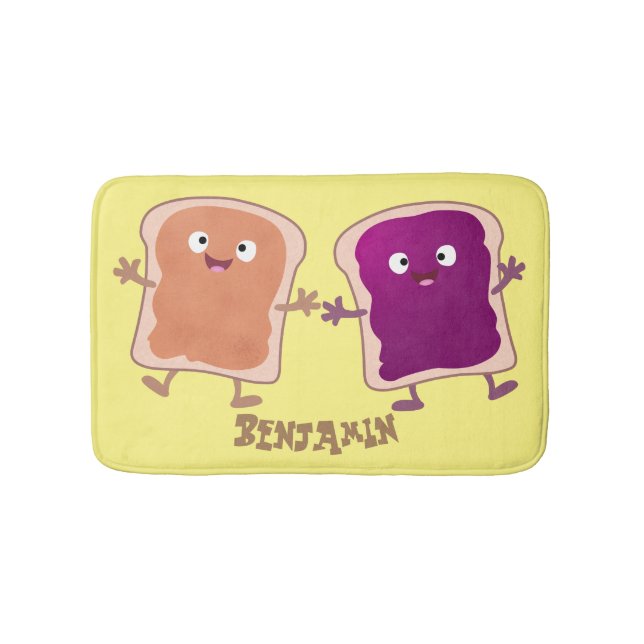 Cute peanut butter and jelly sandwich cartoon bath mat (Front)