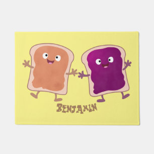 Cute peanut butter and jelly sandwich cartoon doormat