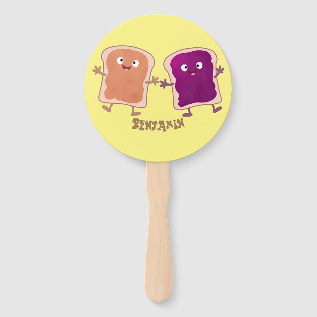 Cute peanut butter and jelly sandwich cartoon  hand fan (Front)