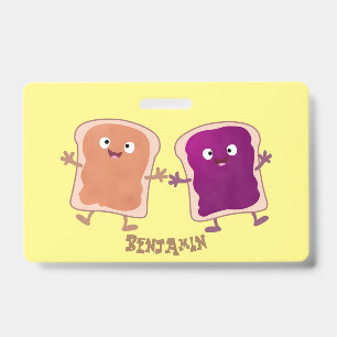 Cute peanut butter and jelly sandwich cartoon ID badge