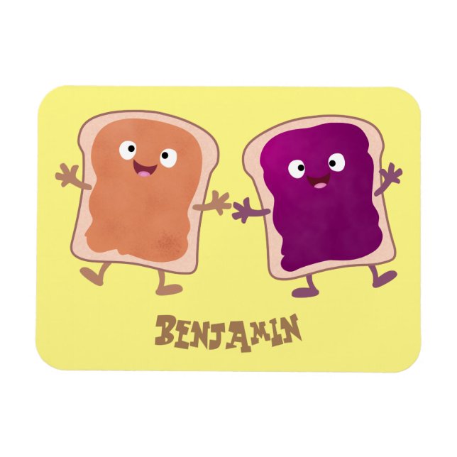 Cute peanut butter and jelly sandwich cartoon magnet (Horizontal)
